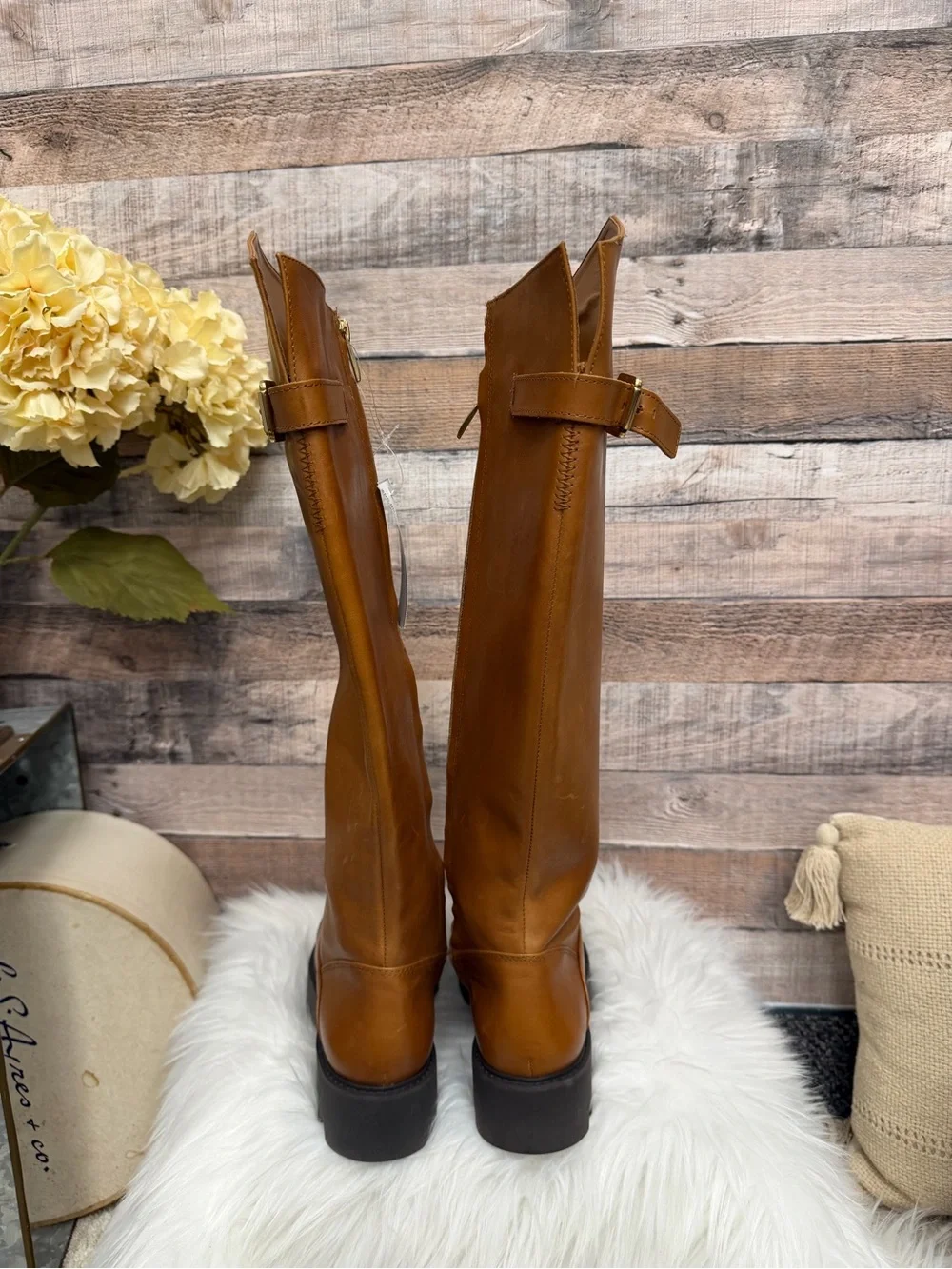 Franco Sarto Tall Platform Ankle Boots in Cognac Brown